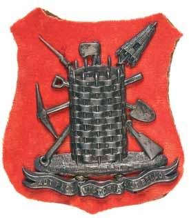 5420* Victorian Engineers, c1880, Field Companies proficiency badge in silver on red background (should be black) (66mm) (Grebert p178).