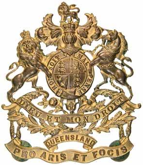 5458 2nd Queensland Regiment, c1880s-1901, officer's cap badge in gilt and enamel (30mm) (Grebert