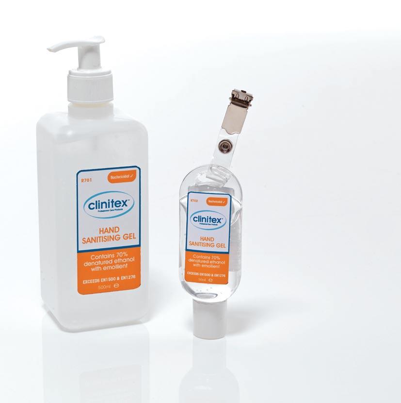 HAND SANITISING Clinitex Hand Sanitising consists of gels and wipes with proven bactericidal efficacy, giving the perfect solution for the rapid and effective disinfection of hands.