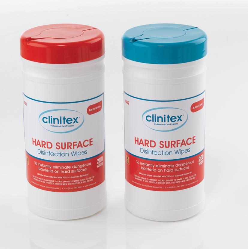 HARD SURFACE Clinitex Hard Surface is a range of alcohol based wet wipes suitable for disinfecting hard surfaces and equipment.