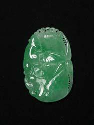 00 155 Chinese Icy Green Jadeite Carved Guanyin Pendant Chinese jadeite carved pendant; featuring seated