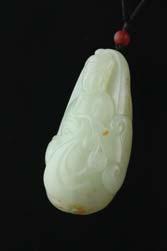 00 195 Chinese Celadon Jade Figure of Guan Gong Pendant Chinese carved jade pendant; rectangular pendant featuring General Guan Gong in relief; of translucent celadon