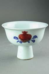 00 266 Chinese Copper Red Porcelain Stem Cup Chinese cooper red stem cup; everted cup rim; raised on high