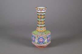 00 350 Chinese Famille Rose Porcelain Vase Yongzheng Mk Chinese Famille Rose vase; of hexagon body with a long neck; featuring stylized lotus