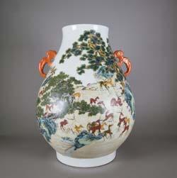 00 351 Fine Chinese Famille Rose Porcelain Vase Qianlong Fine Chinese Famille Rose porcelain vase; of baluster form with everted rim; featuring