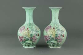 Page: 40 387 Pair Chinese Turquoise Ground Porcelain Vases Pair of Chinese crackle turquoise ground porcelain