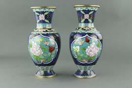 Enameled Metal Square Vase Chinese metal vase; of square baluster form; four sides painted in Canton