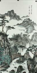 19.5 cm 36 Chinese WC Landscape Painting on Paper Liang Shiyu  two artist seals; 107 cm