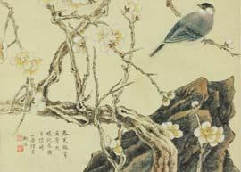 Chinese ink and watercolour on silk; signed Lu Xiaoman and inscribed with two artist seals; 24