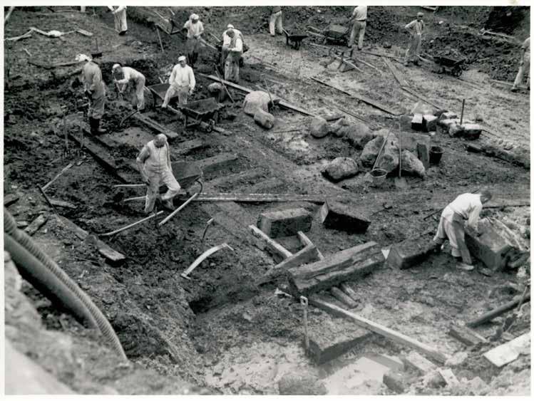 Figure 136 A rare photograph from the 1941 excavation that appears to show the base of the mill the wheel or wheels would probably have been located directly over the timber structure seen in the