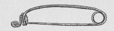A striated violin bow fibula with a disc catch-plate.