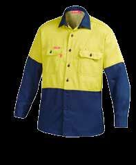 Y0400 HI-VIS TWO TONE LONG SLEEVE SHIRT 17gsm, FR Viscose, Modacrylic, TECGEN Carbonised Acrylic, Para-aramid, Nylon Two chest pockets with reinforcements for durability Pleated back for movement