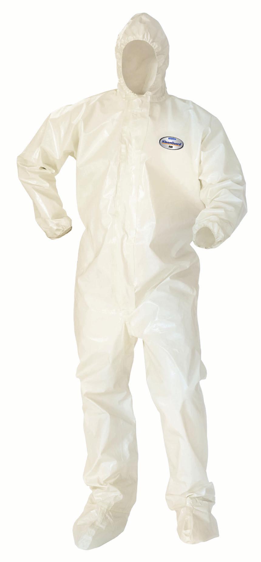 A80 Chemical Permeation & Jet iquid Protection Apparel KEENGUARD* A80 evel B/C Coveralls Taped eams Zipper Front, torm Flap, Elastic Wrists, Ankles & Respirator-Fit Hood Zipper Front, torm Flap,