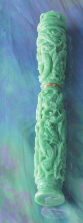 royal stone. When Patrick Chu, designer and founder of the Loiminchay pen brand, decided to make the ultimate pen, jade was the only material he considered. His newest creation is the Nine Dragons.