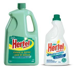 ALL PURPOSE CLEANERS 45 HERTEL ALL PURPOSE Cleans and shines all surfaces: windows, cars, floors... Biodegradable and non toxic. CH08506 12x800 ml. CH08501 4x4 L. CH08499 12x800 ml.