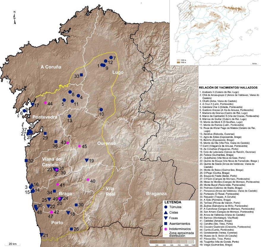 Later Prehistory to the Bronze age: 1. The Emergence of warrior societies Figure 4. Distribution of sites with WHR pottery catalogued in the NW Iberian Peninsula (based on figure 18 from Nonat et al.