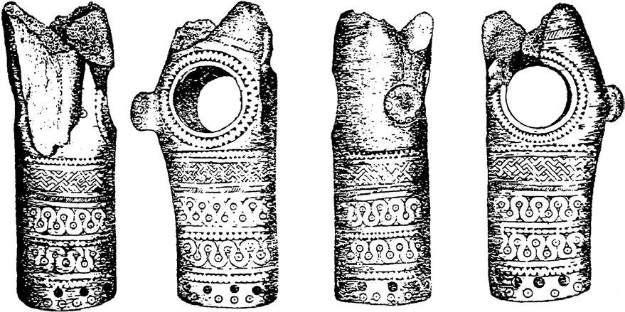 In the Romanian MBA and LBA sites others objects made of bone and antler with a spiral or/and meandered decoration had been also discovered.