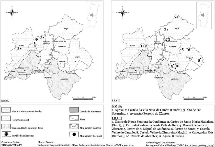 A. Cruz: Middle Tagus Region and the Autochthonous evidences in Late Bronze Age I Figure 3. Bronze Age Fortified Settlements from Middle Tagus region. Source: Ana Cruz, 2015.