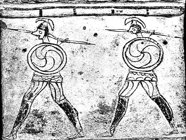 Later Prehistory to the Bronze age: 1. The Emergence of warrior societies Figure 6. Five arm curved swastikas on shields. (After Temizszoy et al., n/dated).