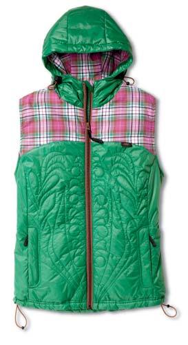 0 06 Women s Q bodywarmer With hood, top stitching motif, hood lining made from checked