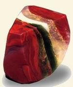 Jasper Ranges from brick red to brownish red with streaks or specks of yellow, white, grey and or black.