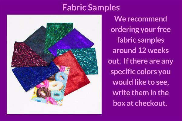 Fabric Before choosing your fabric color consider the color your skin will be on stage. You want your suit to stand out on stage so pick a contrasting color from your skin.