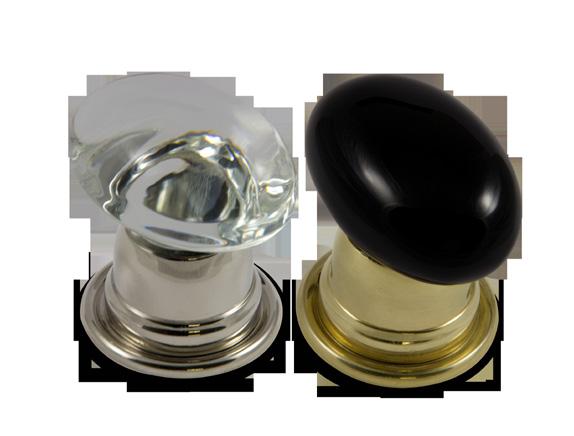 OVAL DOOR KNOB Materials Available in: Material Colors: Compatible Roses: Knob Profile / Diameter: Oval Crystal Door Knob shown with Bell (1B) Polished Nickel Rose