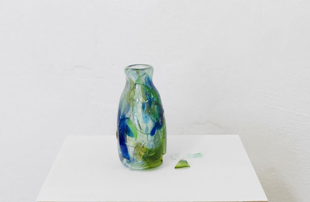 Untitled, 2014 ongoing Hand-blown glass vases from different pieces of sea glass found on beaches around New York, melted together and reformed. each approx.