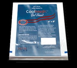 Hydrogel Gels MPM CoolMagic Gel Hydrogel Sheet Indications*: 1st and 2nd degree burns Vascular ulcers Diabetic ulcers Abrasions Skin tears Pressure ulcers, Stages I-II Directions: 1) Apply over wound