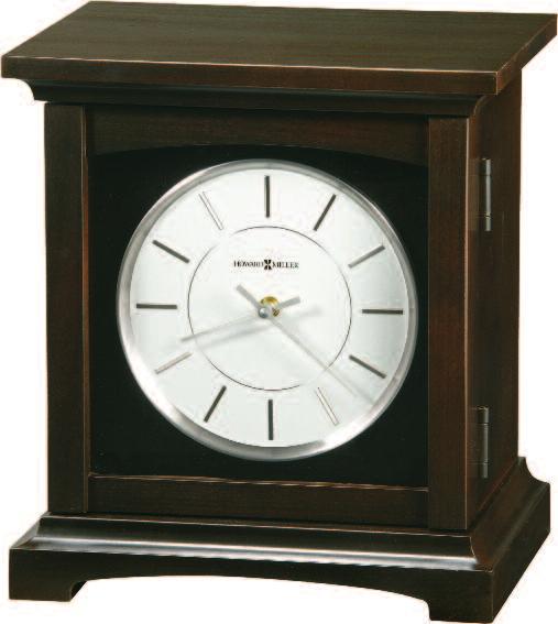 The Howard Miller Collection Continuum Series This collection of bracket-style mantel clocks features a hinged door to an