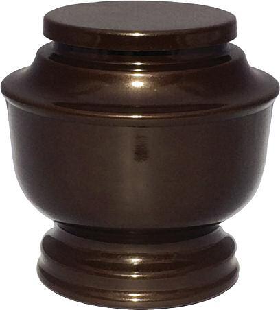 Aluminum urn with bronze finish. 200 C.I., 7 W x 7.