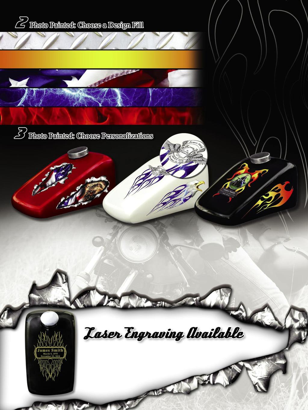 Tread Plate Gradient *Available in orange (shown), green, blue and purple **Only For Design: Flames Patriotic Electricity Traditional Flames *Available in red (shown), green, blue and purple Stock