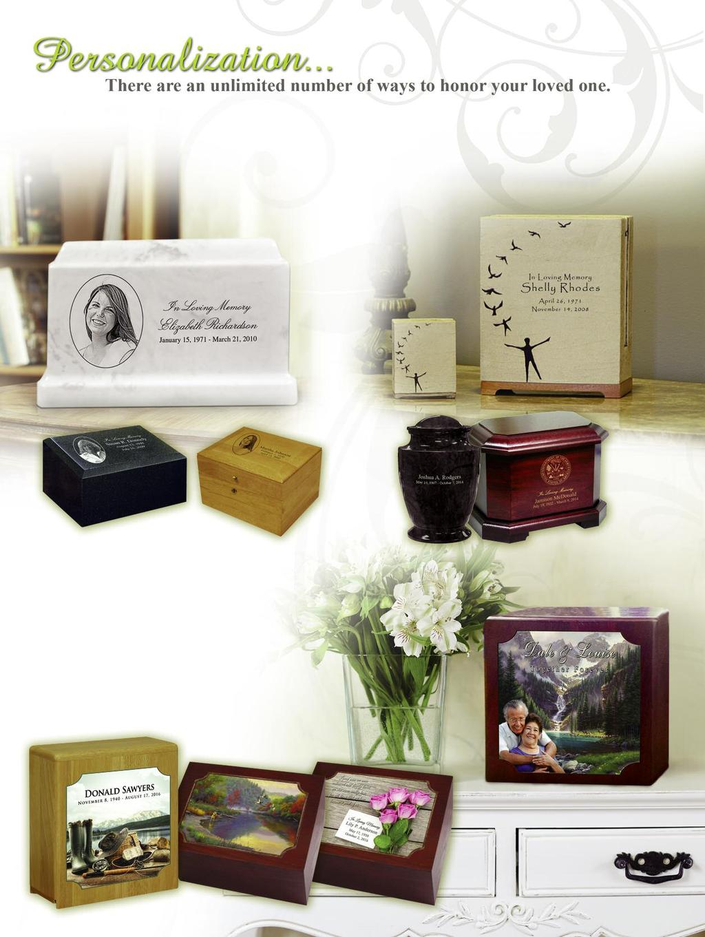 Photo Engraved By using a photograph of your loved one and modern technology, Crescent can customize many of the urns offered with an image of your loved one, creating a truly unique memorial.