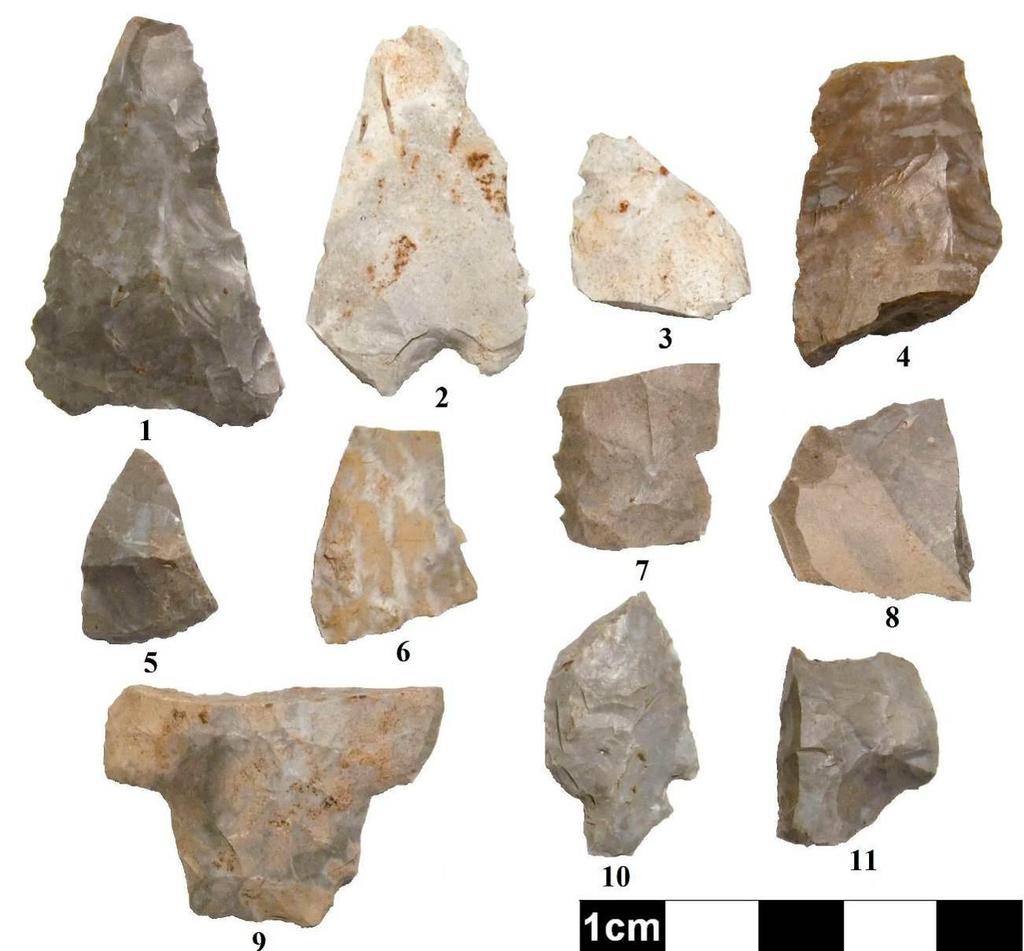 91 Image 23: Sample of Pre-Contact Artifacts from the Stage 2 Assessment (1: Adena Projectile Point, Findspot 19; 2: Primary Utilized Flake, Findspot 4; 3: Biface Midsection, Findspot 3; 4: Biface