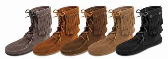 WOMEN'S BOOTS DOUBLE FRINGE SIDE ZIP BOOT Soft, supple suede with antique brass or antique silver metal conchos.