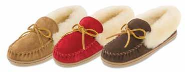 WOMEN'S SHEEPSKIN SLIPPERS & BOOTS ALPINE SHEEPSKIN MOC upper with rawhide lace, lined with genuine sheepskin and over the collar fur. Fully padded in and lightweight Fireside.