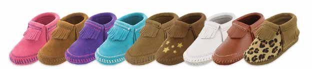 INFANT BOOTIES DOUBLE FRINGE BOOTIE Soft, supple suede with inside zipper. Fully padded in and lightweight Sporty. Height: 3 in.