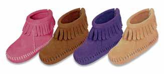 : 0-6 1180 1182 1184S Purple 1187 Tan FRONT STRAP BOOTIE Soft, supple suede with Velcro strap closure. Cushion in. Height: 2¼ in.