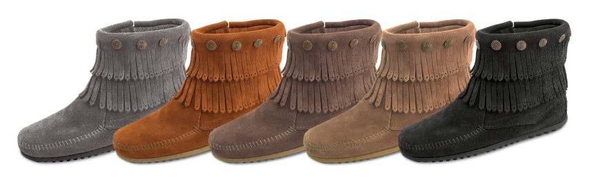 WOMEN'S BOOTS DOUBLE FRINGE SIDE ZIP BOOT Soft, supple suede leather with metal conchos. Fully padded in with lightweight Sporty.