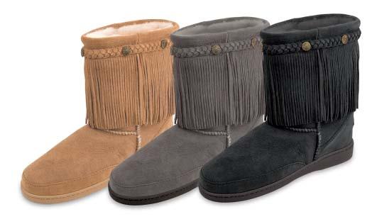 9-3 FRINGE CLASSIC PUG BOOT Genuine sheepskin with stitched-on lightweight, tracker. Height: 9 in.