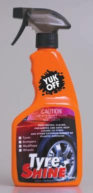 Yuk-Off Yuk-Off TYRE SHINE Penetrates, cleans, preserves and adds deep lustre to: Tyres Bumpers Mudflaps Wheels TYRE SHINE