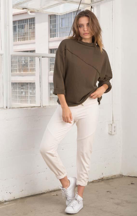 #80186 Etta Seamed sweat shirt heavy LOOP Terry, COLOR: OLIVE