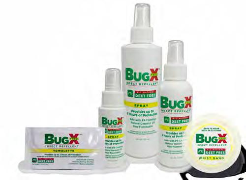 Bug X FREE formula is: Safe to Use on FR Clothing Non-Flammable Naturally Derived, Plant-Based Geraniol Easily Applied Convenient Bug X FREE is used in environmental conditions that prefer natural