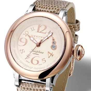 BEZEL: exchangeable pink gold colour steel bezel set with white diamonds HANDS: pink gold hands with luminous center CROWN: pink gold plated STRAP: genuine creme lizzard leather L8032+ pink