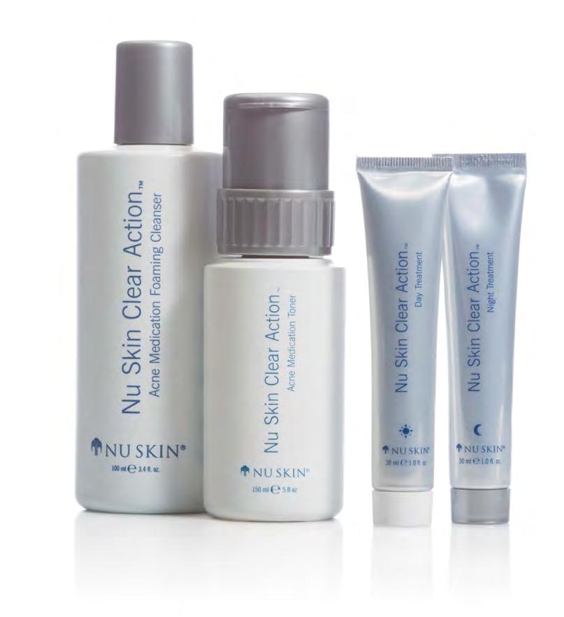NU SKIN CLEAR ACTION ACNE MEDICATION SYSTEM Created to help clear the signs of past and present breakouts and to ensure the future health of your complexion, Nu Skin Clear Action is a comprehensive