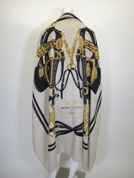 HERMÉS Beige and Black Cashmere/Silk Brides de Gala Shawl Retailed for $1100, sold in one day for $499.