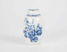 circa 1770-1780, lid not matching but contemporary (with faults) $300-600 303 Teapot and Cover underglaze blue in the Three Flowers pattern, crescent mark, circa 1770-1780, slight chip to spout and