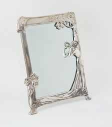 913 919 932 924 926 929 930 913 WMF Art Nouveau S/P Table Mirror cast with a sinuous female in 3 dimensional form with one arm raised, the other held to her ear and stylised surround of flowers