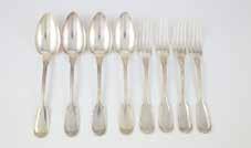 crest, Dublin 1890, makers West & Son $350-500 1033 Geo III S/S Basting Spoon Old English thread pattern with engraved crest, London 1815, maker Richard Crossley 1034 Geo V S/S Three Piece Teaset