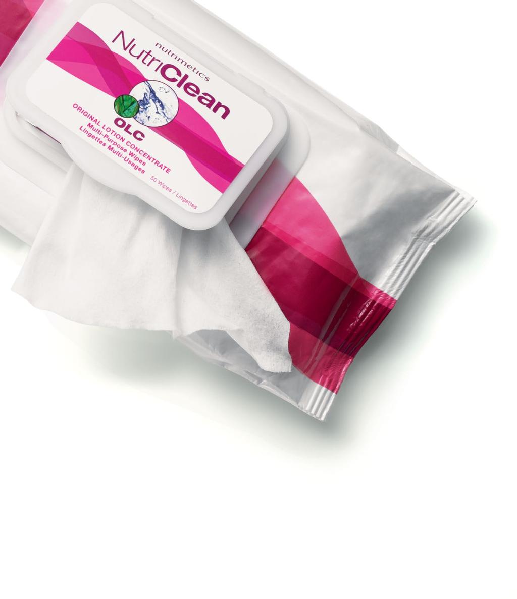 Wipe away worries Pre-moistened, multi-purpose Conveniently premoistened with our proven OLC formula, NutriClean Multi- Purpose wipes gently and effectively clean a variety of surfaces from hands to